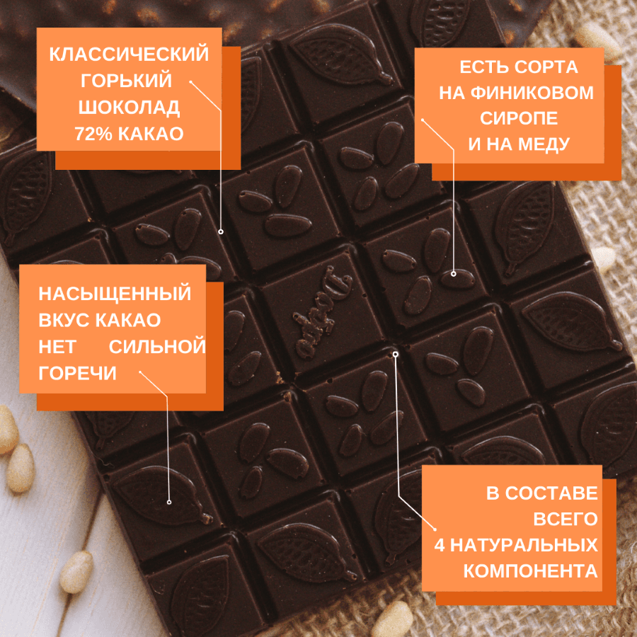 Шоколад горький, 72% какао, на меду, классический — миниатюра 5