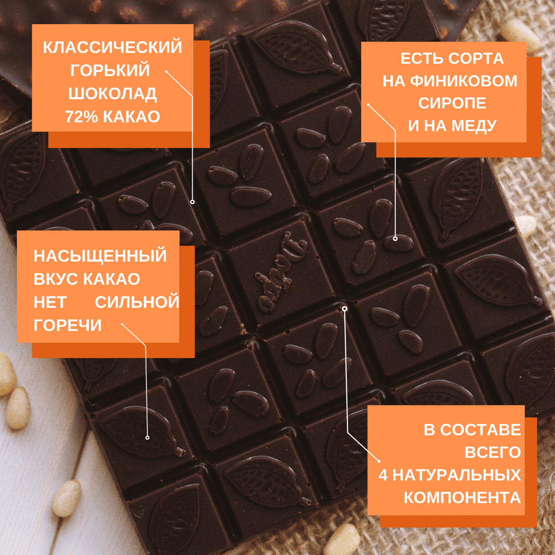 Шоколад горький, 72% какао, на финиковом пекмезе (классический) — миниатюра 2