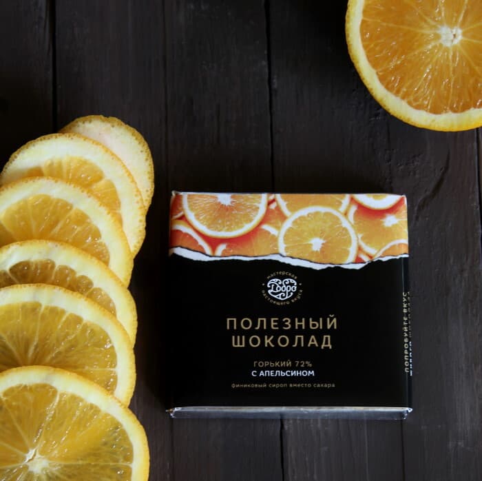 Шоколад горький, 72% какао, на финиковом пекмезе, с апельсином — миниатюра 2